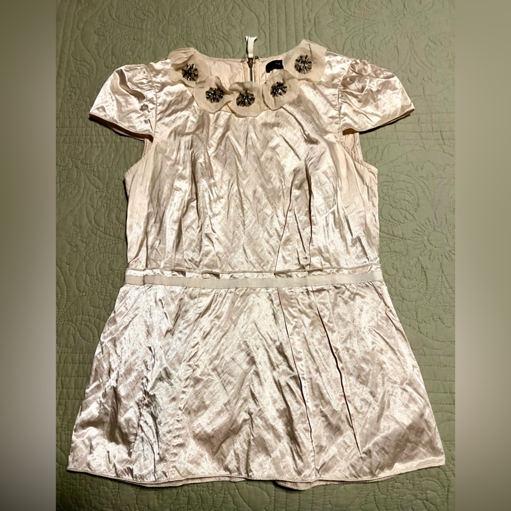 BCBGMaxAzria Embellished Cream Floral Appliqué Top